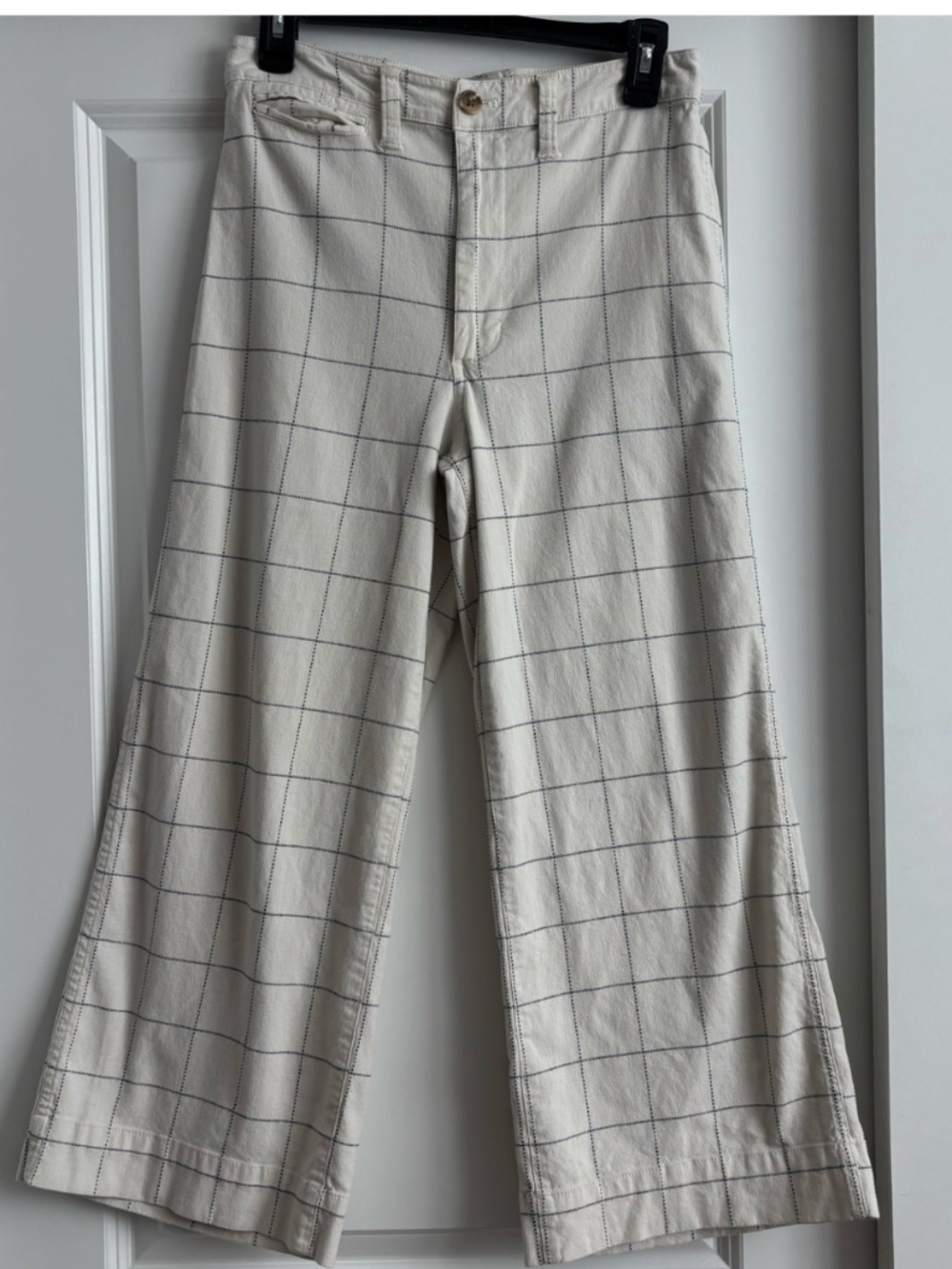 Madewell Slim Emmett Wide-Leg Crop Pants Windowpane Cream Size 27- Lightweight
